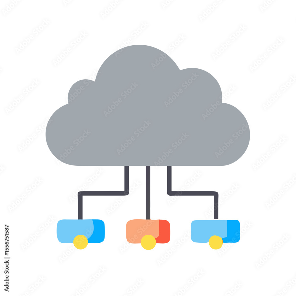 Flat graphic of cloud computing network on White Background Flat graphic of cloud computing network on White Background