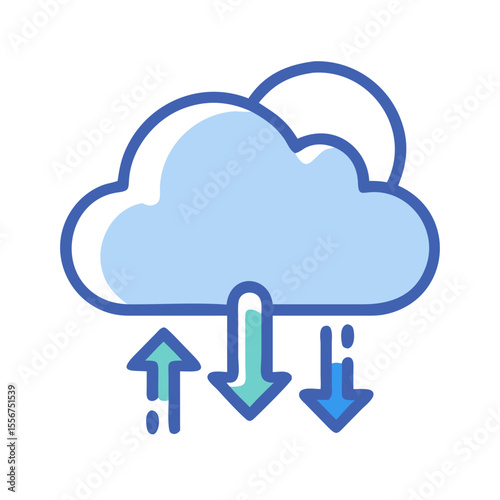 Cloud computing upload and download data in flat design