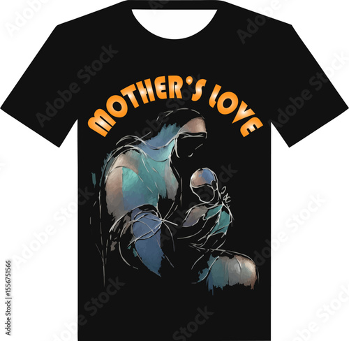 Abstract artistic depiction of a mother holding her baby with the words mother's love