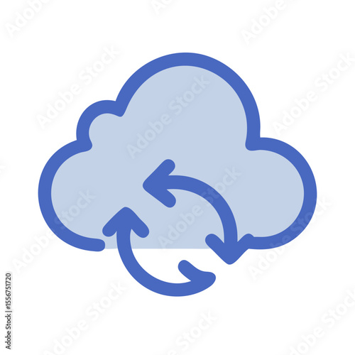 Cloud computing synchronization icon in light blue color scheme