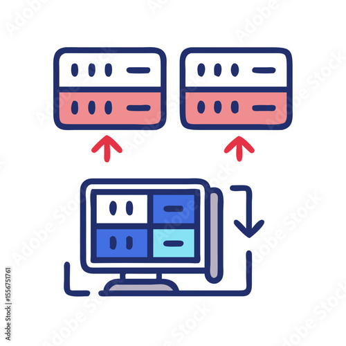 Data transfer and backup between servers and computer illustration