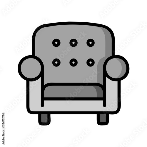 Gray tufted armchair against a White Background, simple illustration
