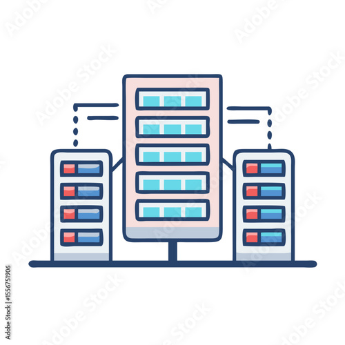 Stylized illustration of centralized server structure for cloud computing