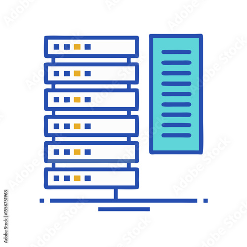 Data server stack with file system on White Background