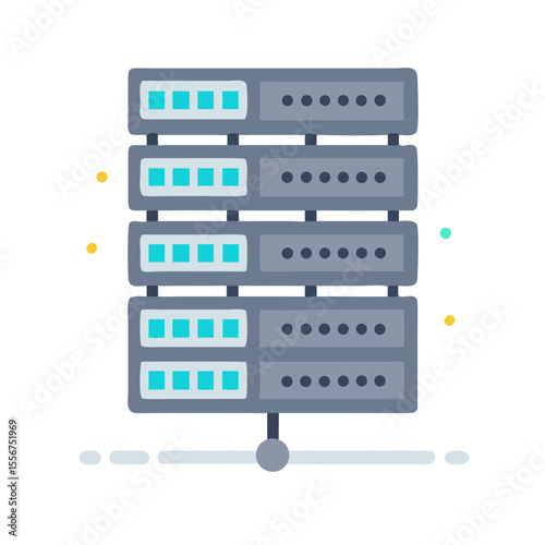 Server rack illustration with network lights on White Background