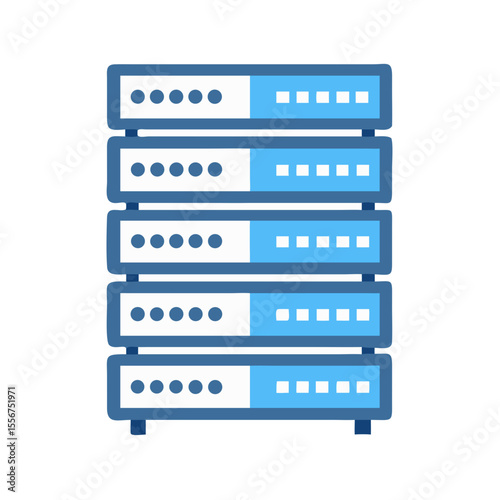 Stylized server rack illustration against a White Background
