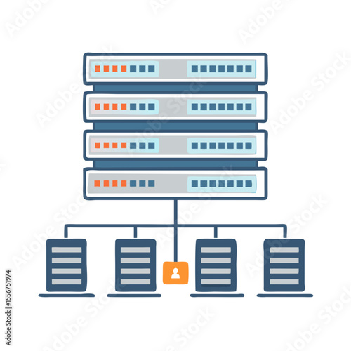 Flat illustration of computer servers and data connection network