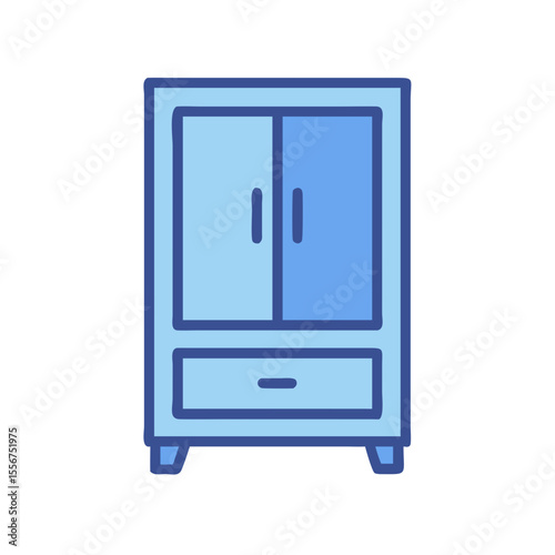 Stylized blue wardrobe illustration on a White Background