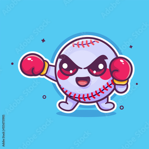 cute baseball ball character mascot playing boxing sport isolated cartoon