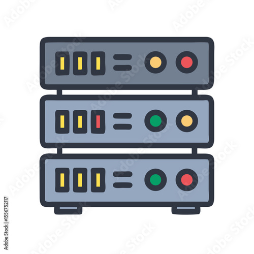Stack of digital servers and storage units icon design