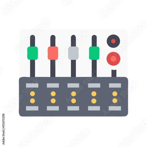 Flat design audio mixing console with colorful knobs