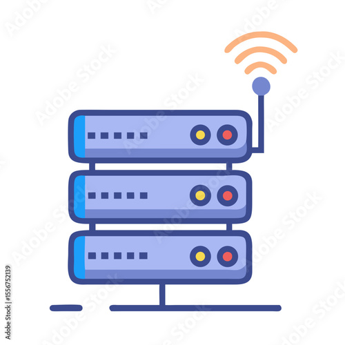 Isolated flat icon server unit with wireless signal symbol