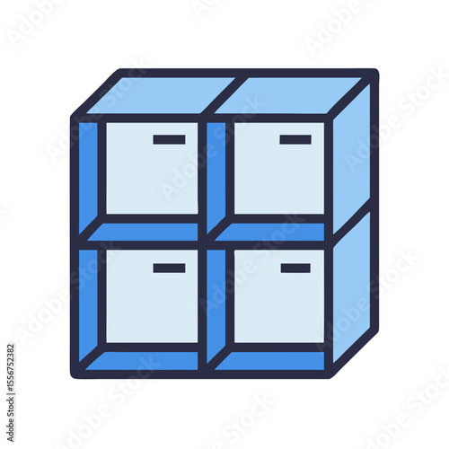 Four-compartment storage unit icon in flat design style