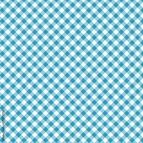Gingham cross seamless pattern with turquoise and white color, checkerboard background, square, tablecloth, book cover, Vector illustration