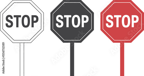 Download stop sign vector illustration traffic road safety symbol octagon shape white black red signs 100 char editable vector illustration with png format