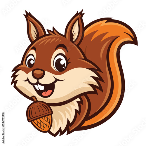 Cheeky squirrel head portrait, fluffy puffy cheeks, tiny acorn, detailed fur, cute, funny expression.