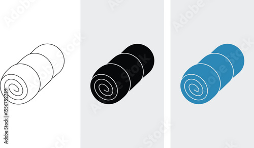 Sleeping bag illustration vector camping equipment travel gear adventure rolled mat outline black blue editable vector illustration with png format