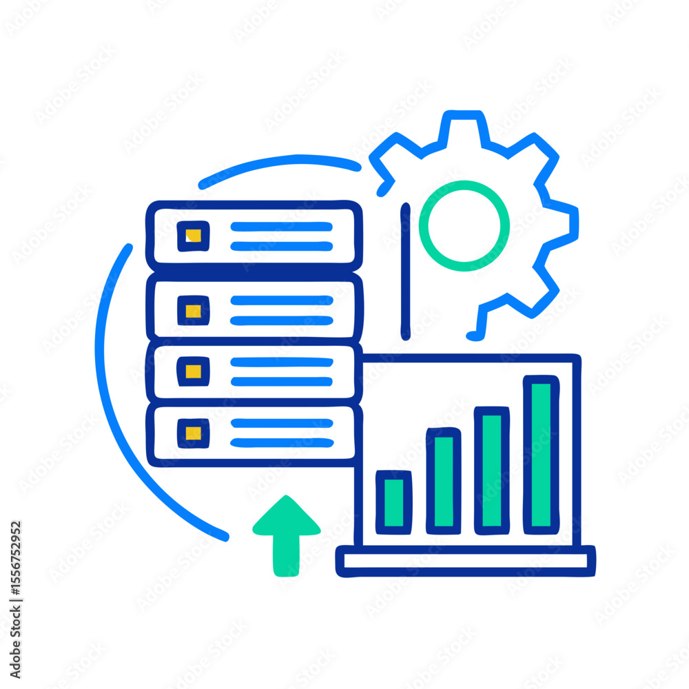 Data processing management server growth and configuration icon illustration Data processing management server growth and configuration icon illustration