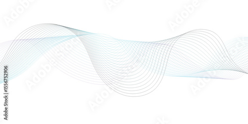 Abstract wave element for design. Digital frequency track equalizer. Stylized line art background. Vector illustration. Wave with lines created using blend tool. Curved wavy line, smooth stripe.