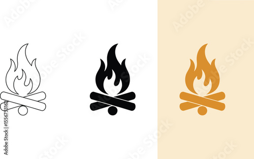Campfire bonfire flame fire wood burning heat hot outdoor camping adventure travel icon graphic vector editable vector illustration with png format