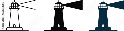 Lighthouse vector icon set beacon tower with light beam nautical maritime symbol navigation coast guard design editable vector illustration with png format