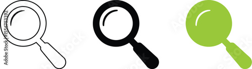 Magnifying glass search icon vector illustration for zoom find research and discovery with three styles editable vector illustration with png format