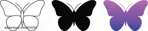 Butterfly outline drawing black silhouette gradient purple vector illustration clip art design icon 100 editable vector illustration with png format