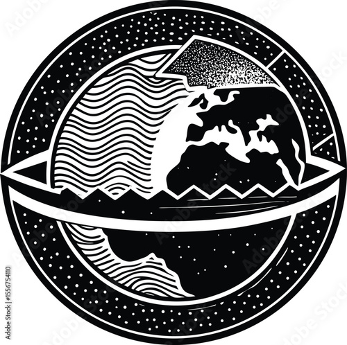 Global Crisis A Woodcut Illustration of Environmental Challenges