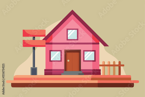 A conceptual vector illustration of a heart-shaped house with a roof, combining architectural design and real estate symbolism