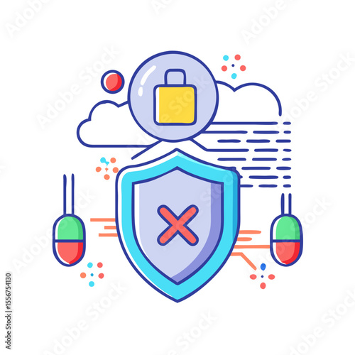 Data breach flat icon displaying compromised security in network
