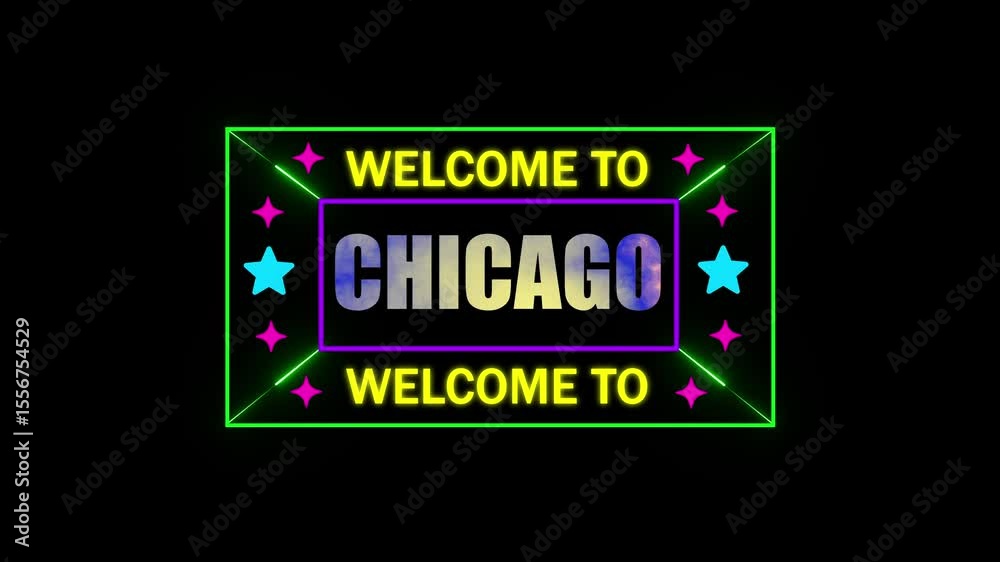 Welcome to CHICAGO animation.hit effect on a black screen transparent ...