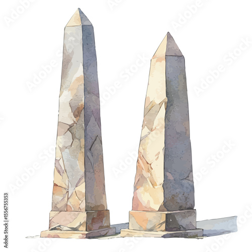 watercolor of Obelisks, vector, isolated on a white background.