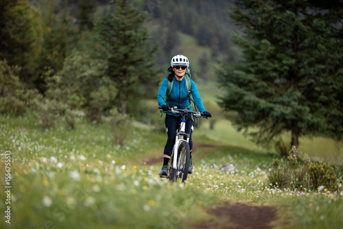 Riding mountain bike in the beautiful mountains
