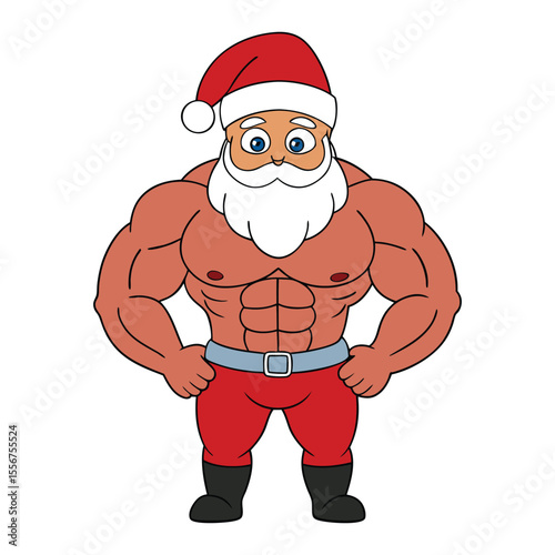 Muscle Santa flexes with festive cheer, showing off his jolly strength in a red suit and sunglasses—spreading holiday joy with power and style!
