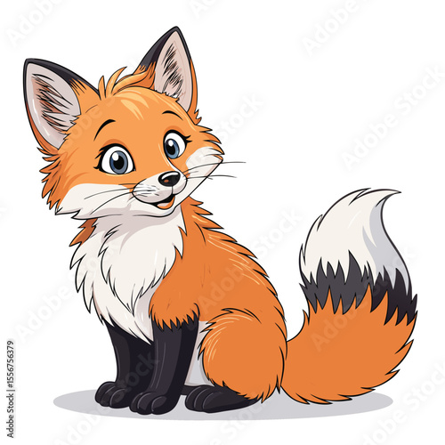 Joyful baby fox portrait. Fluffy orange cheeks, big curious eyes, detailed fur texture, heartwarming expression.