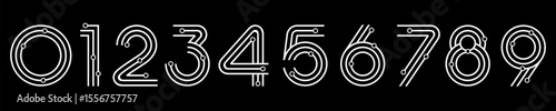 Number set font alphabet vector illustration. Set of modern numbers 0 to 9 with technology elements logo designs.