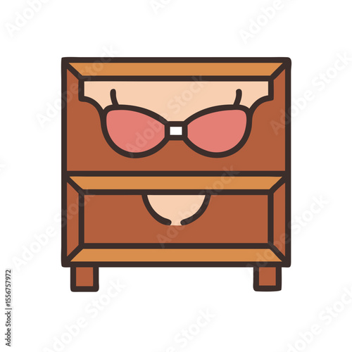 Cartoon bedside table with sunglasses on White Background