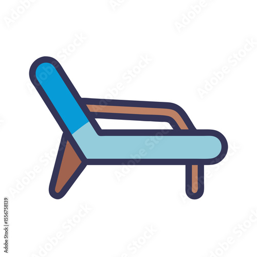 Minimalist blue lounge chair icon on a White Background