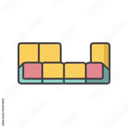 Modern sectional sofa colorful flat illustration on White Background