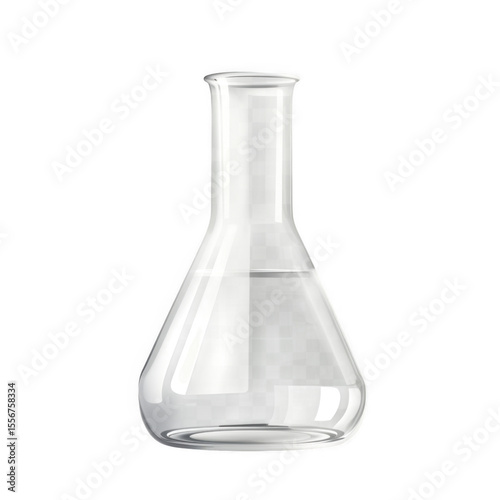 Laboratory test glass container on a  white and transparent background
