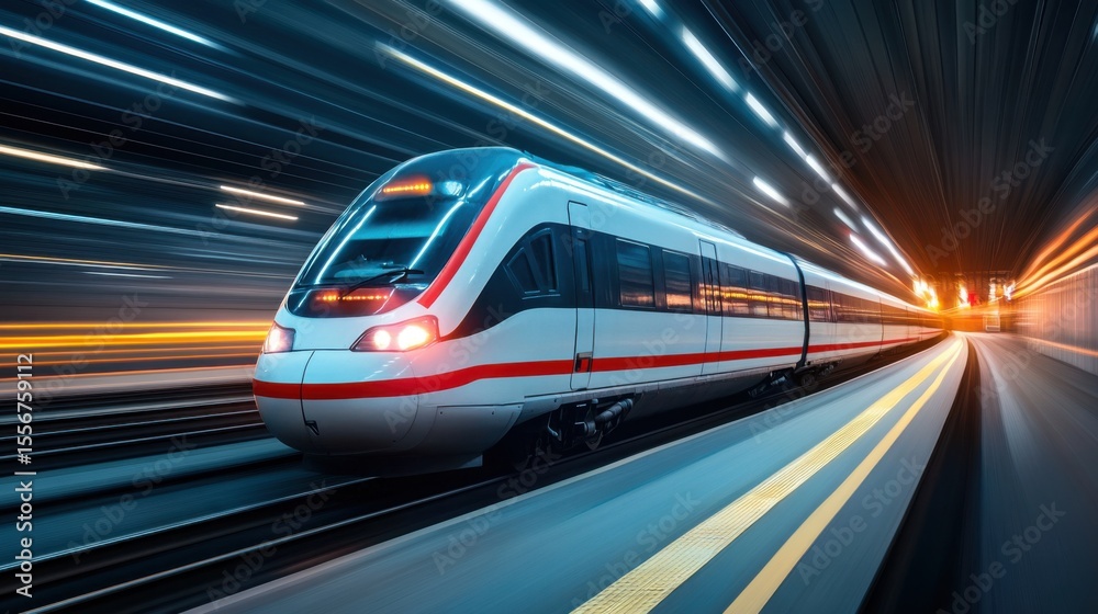 Fototapeta premium High-Speed Train in Motion Captured with Dramatic Blurred Background