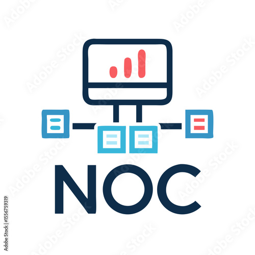 Network operations center topology with data processing nodes illustration