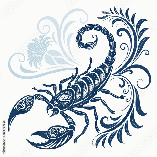 A scorpion's stinger transforms seamlessly into intricate, ornate scrollwork, a blend of venomous threat and elegant design.
