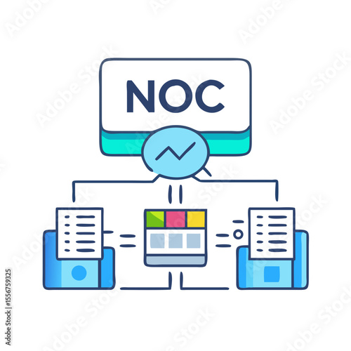 Network Operations Center data visualization with system monitoring connection
