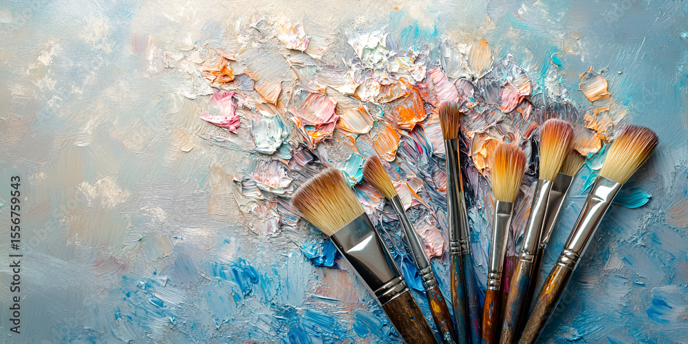 Fototapeta premium Artistic Brushes on Abstract Painted Canvas Background