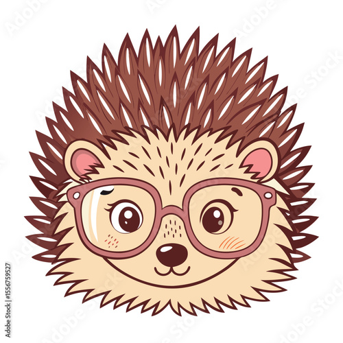 Close-up illustration of a shy porcupine's head, featuring delicate, tiny quills and spectacles.  A whimsical, endearing expression.
