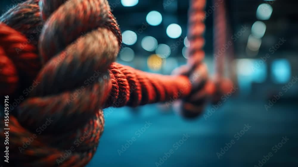 Close-up of a vibrant red and dark gray rope knot