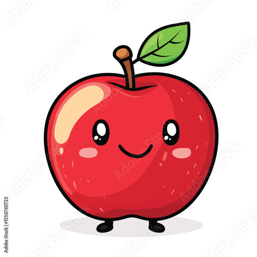 Cartoon Apple Character. App mascot. Flat vector illustration isolated on white background