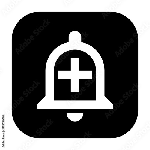 Line icon of a bell with a plus sign, indicating alarm creation.