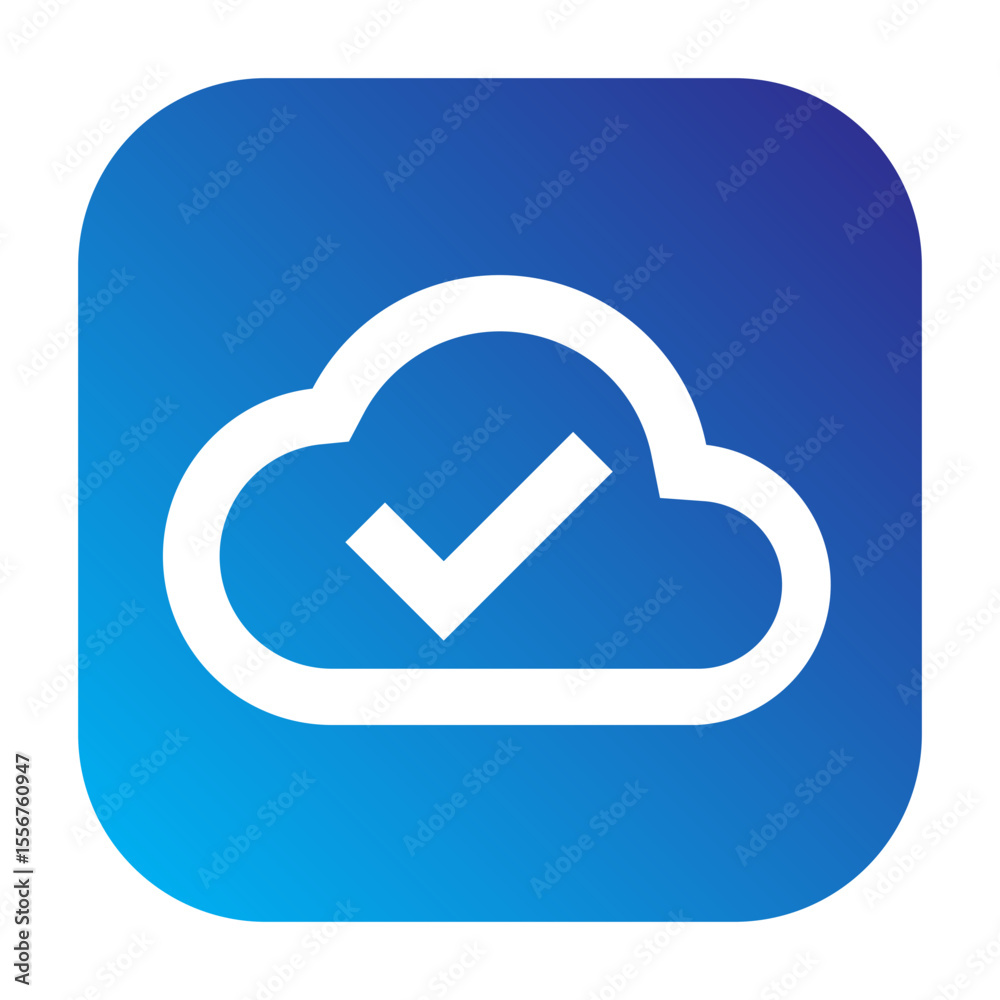 Line icon of a cloud with a check mark, representing successful upload or sync.